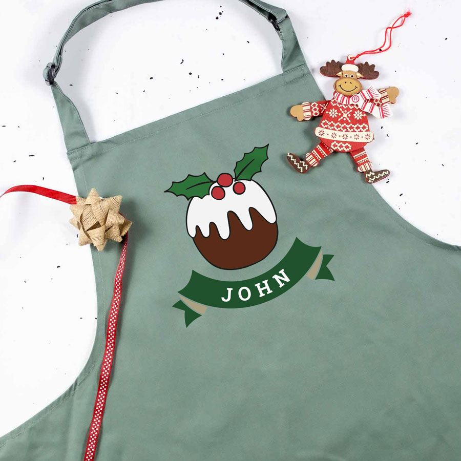 Christmas pudding apron (Sage) perfect for Christmas baking and gifting
