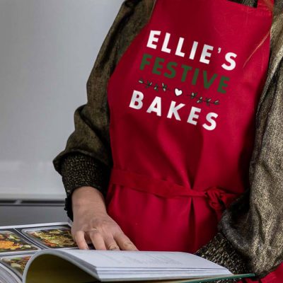 personalised festive bakes apron (Red) perfect for Christmas baking