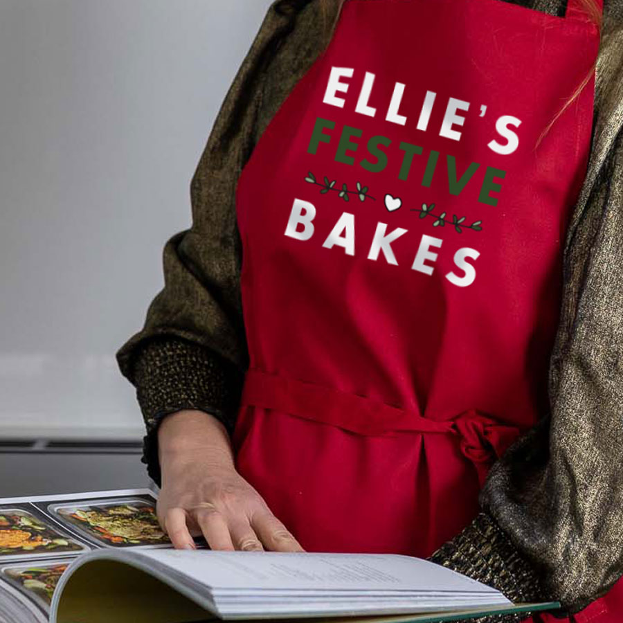 personalised festive bakes apron (Red) perfect for Christmas baking