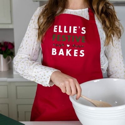 personalised festive bakes apron (Red) perfect for Christmas baking