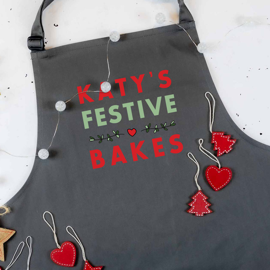 personalised festive bakes apron (Grey) perfect for Christmas baking