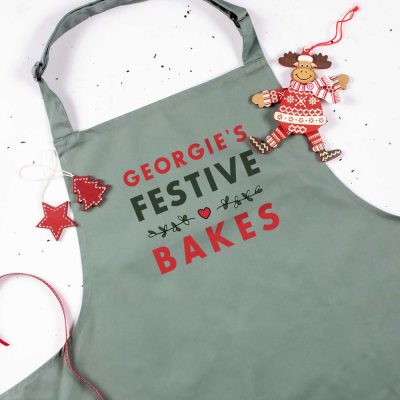 personalised festive bakes apron (Sage) perfect for Christmas baking