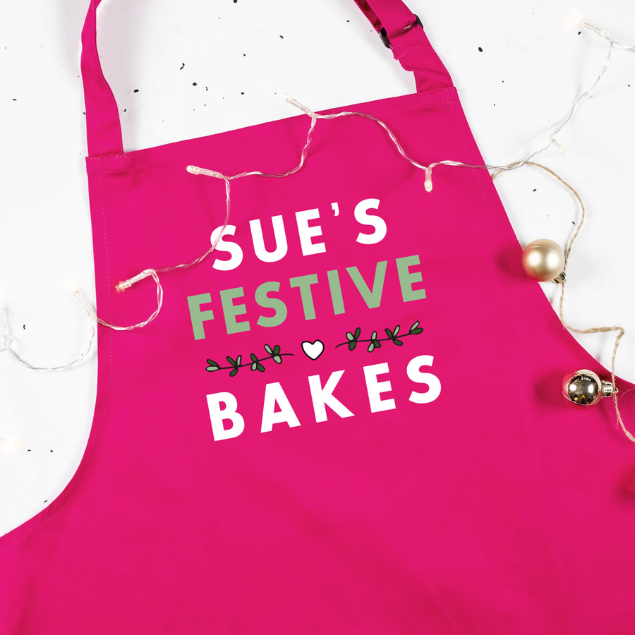 personalised festive bakes apron (Pink) perfect for Christmas baking
