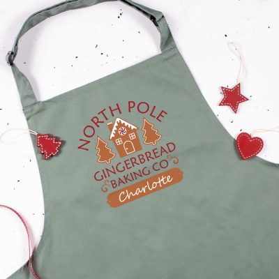 Gingerbread Baking Co apron in sage personalised with a name of your choice a perfect gift for Christmas baking