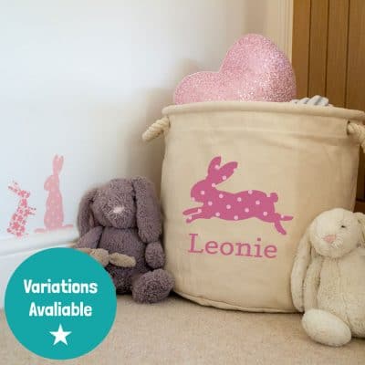 Personalised bunny (Pink) storage trug (Natural - Medium)