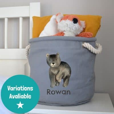 Personalised bear storage trug in grey colour small size