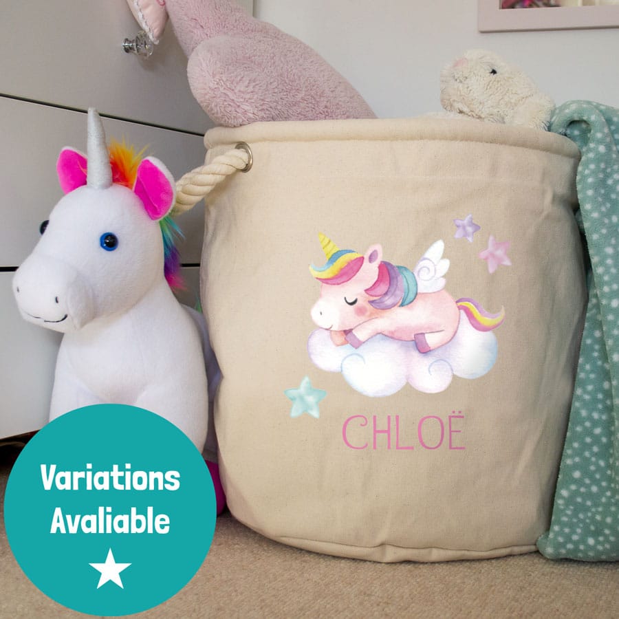 Personalised unicorn and horn storage trug (Natural - Medium)