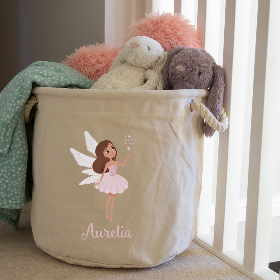 Personalised fairy storage trug (Option 1) (Natural - Medium) perfect for storing soft toys in childrens rooms