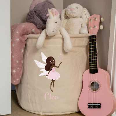 Personalised fairy storage trug (Option 2) (Natural - Medium) perfect for storing soft toys in childrens rooms
