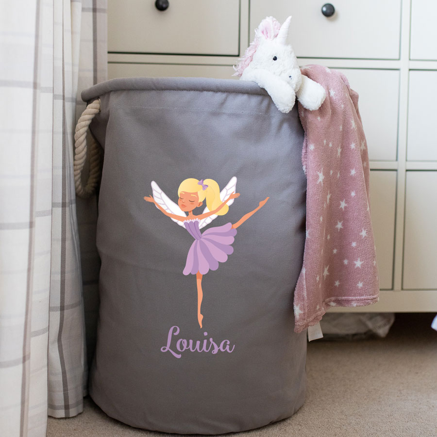 Personalised fairy storage trug (Option 1) (Grey - Large) perfect for storing soft toys in childrens rooms