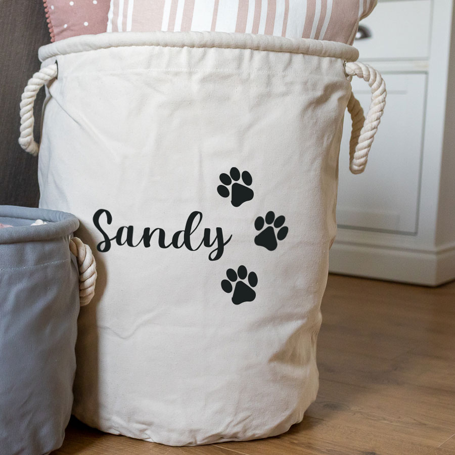 Personalised pawprints storage trug (Grey - Small) perfect for storing pet toys