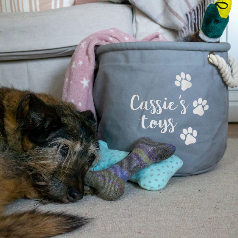 Personalised pawprints storage trug (Grey - Small) perfect for storing pet toys