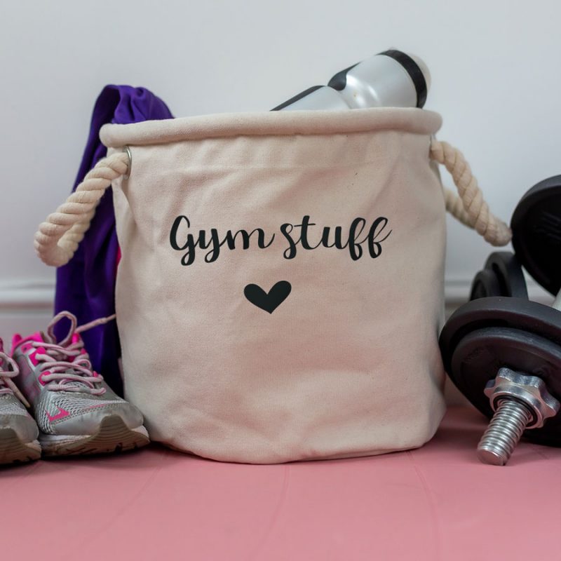Personalised gym stuff storage trug in natural perfect for storing home gym equipment