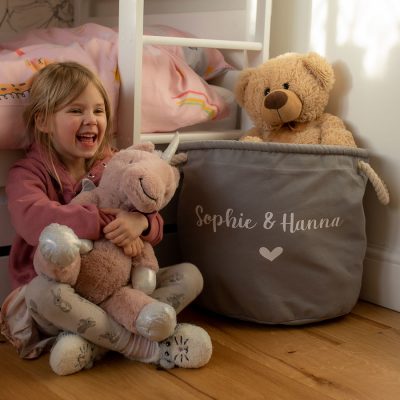 Personalised storage trug in grey colour small size