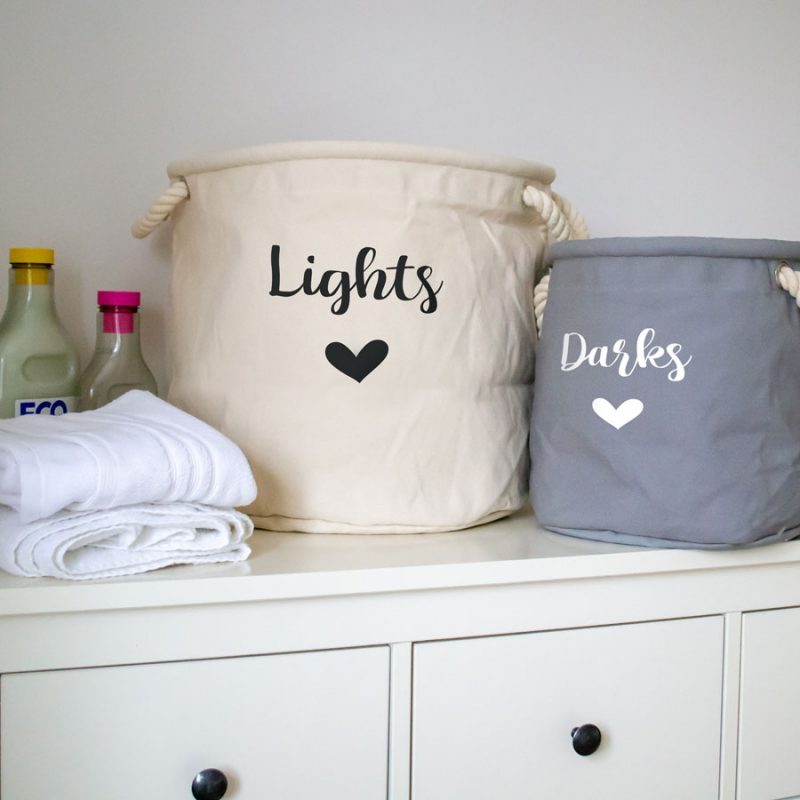 Personalised laundry bag storage trugs lights and darks sorting