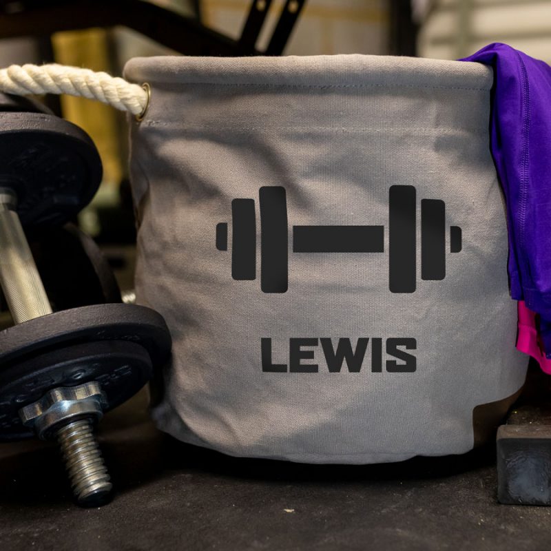 Personalised gym stuff storage trug in natural perfect for storing home gym equipment