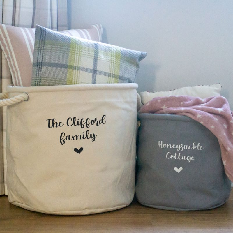 personalised storage trugs in natural and grey