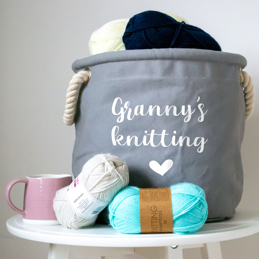 Personalised knitting storage trug (Grey - Small) perfect knitting storage
