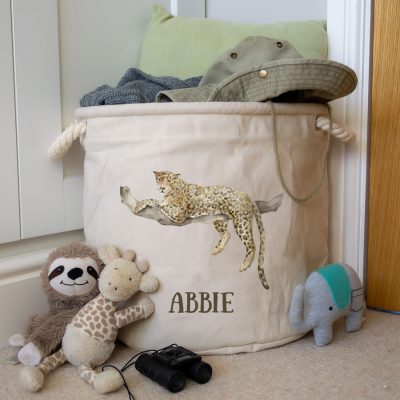 Personalised cheetah storage trug (Natural - Medium) perfect for accessoring a safari themed childs bedroom