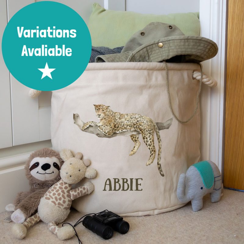 Personalised cheetah storage trug (Natural - Medium) perfect for accessoring a safari themed childs bedroom