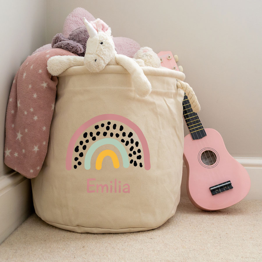 Personalised rainbow storage trug (Natural - Medium) perfect for accesorising a safari themed childs bedroom