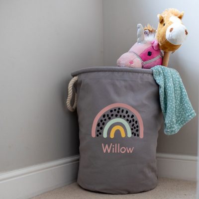 Personalised rainbow storage trug (Grey - Small) perfect for accessorising a child's safari themed bedroom