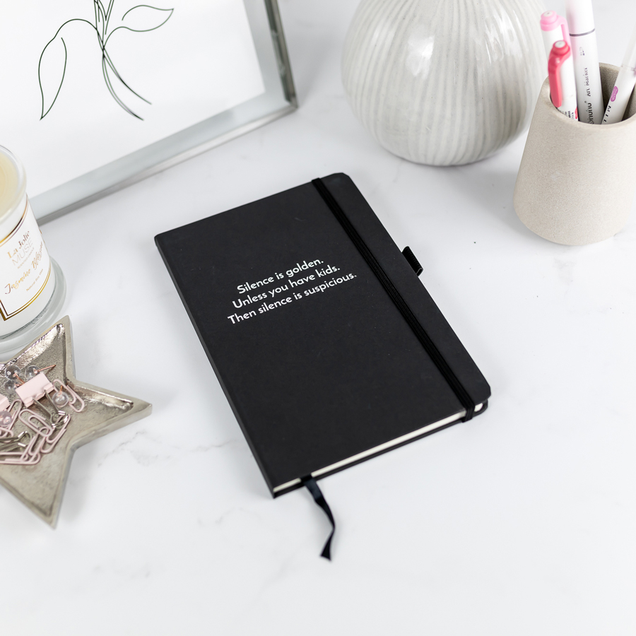 Silence is Golden Foil Notebook - Black notebook, silver foil