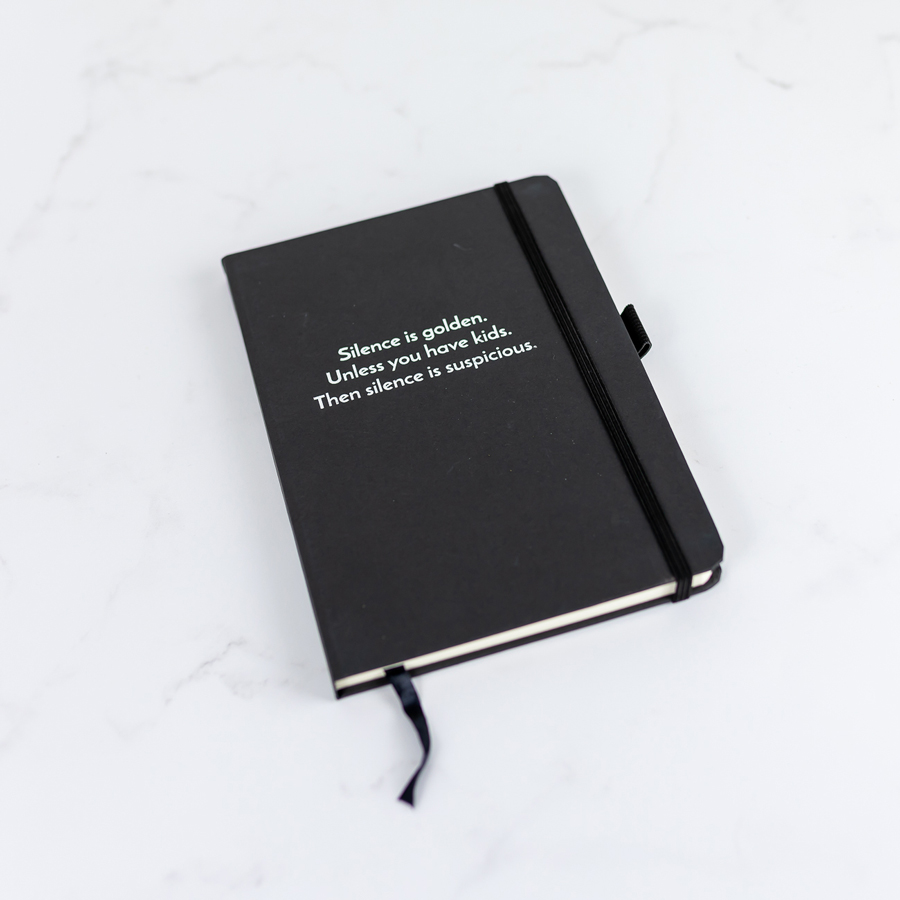 Silence is Golden Foil Notebook - Black notebook, silver foil