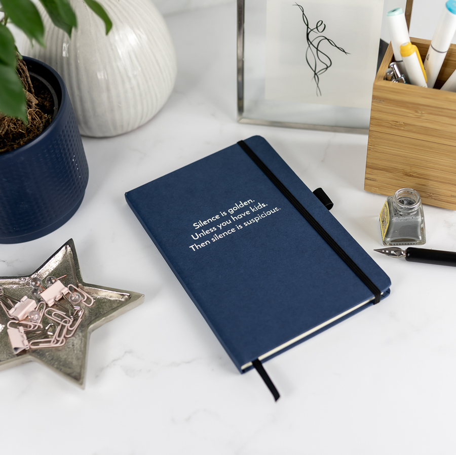 Silence is Golden Foil Notebook - Navy notebook, silver foil