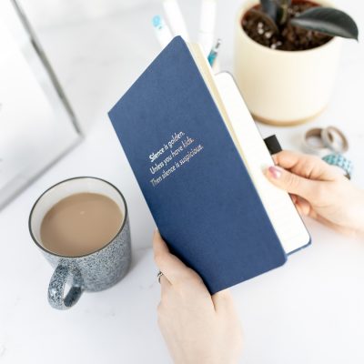 Silence is Golden Foil Notebook - Navy notebook, silver foil