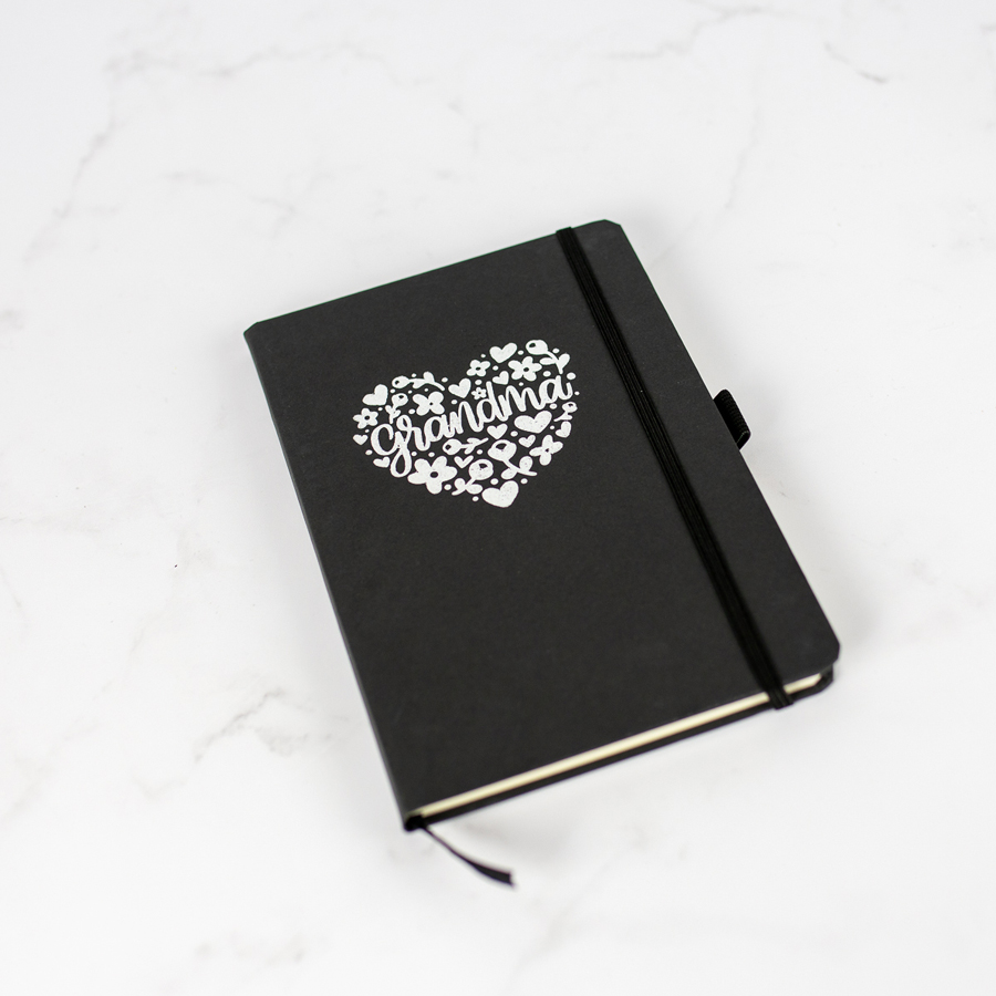 Grandma Heart Foil Notebook - Black notebook, silver foil