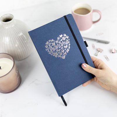 Grandma Heart Foil Notebook - Navy notebook, silver foil