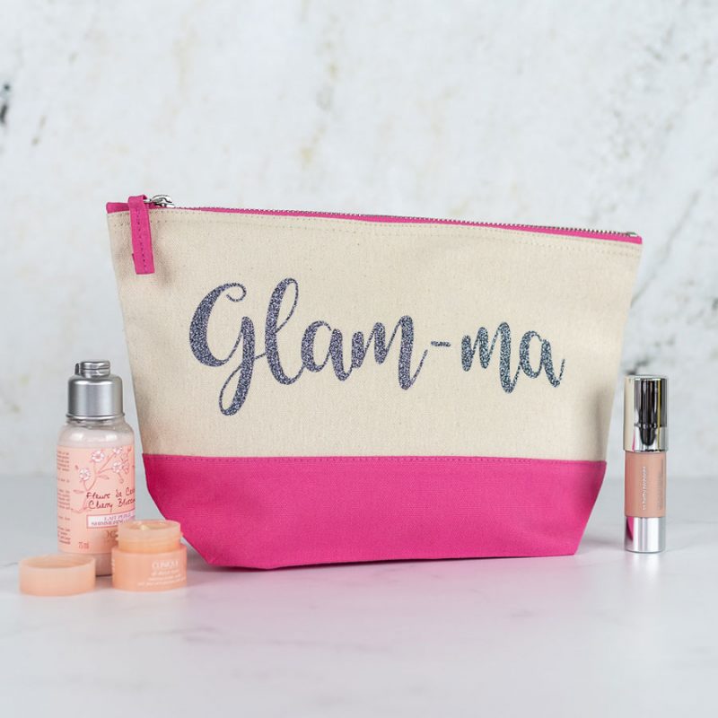 Glam-ma wash bag - pink bag, silver glitter, regular