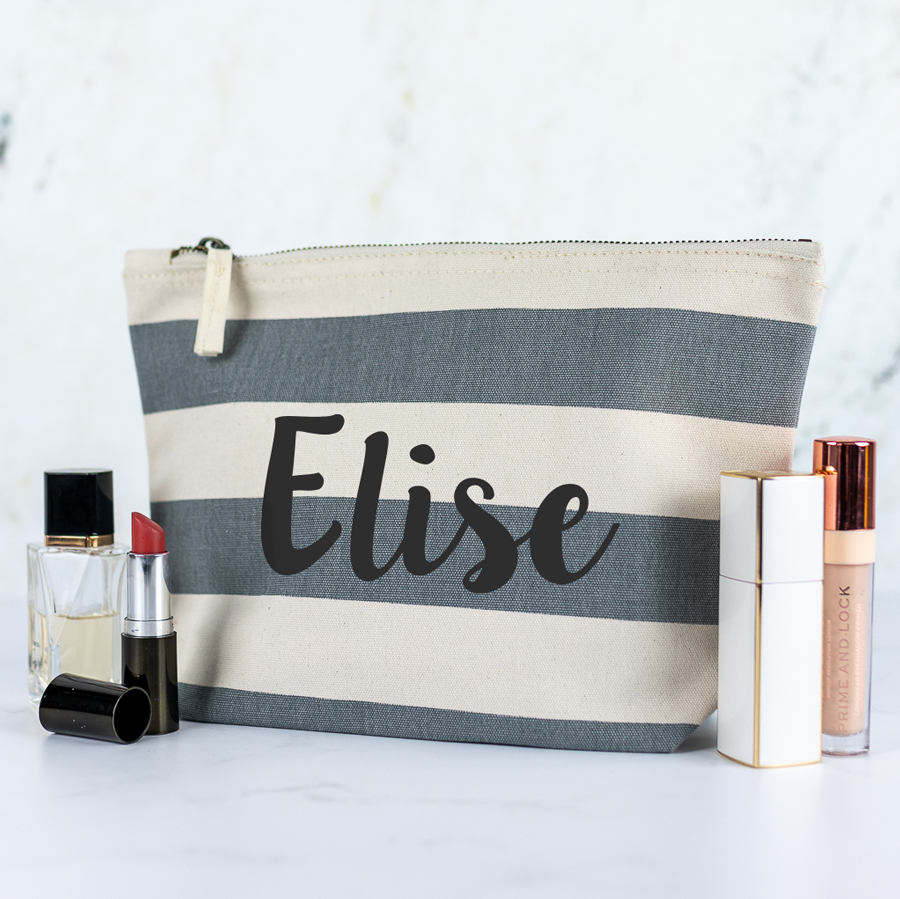 Personalised Name Wash Bags - Grey Stripe, Regular