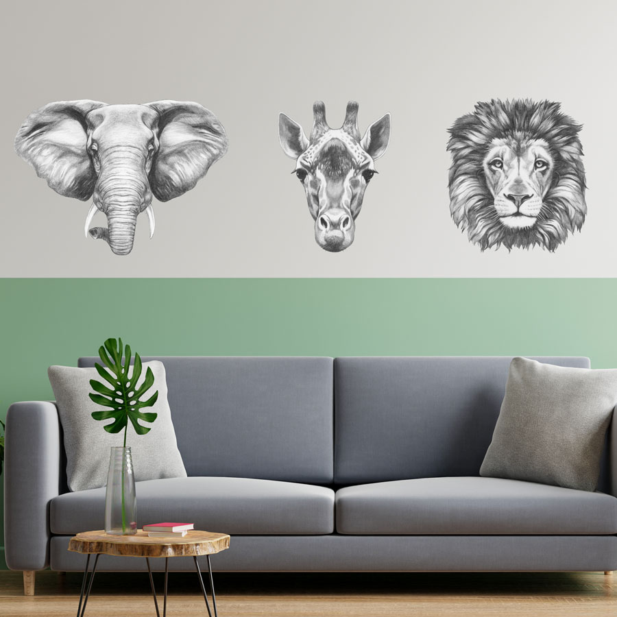 Pencil Safari Animals Wall Sticker Pack | Jungle Wall | Stickerscape