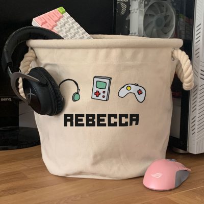 Personalised gaming storage trug (Natural - Small) perfect for gaming peripherals in