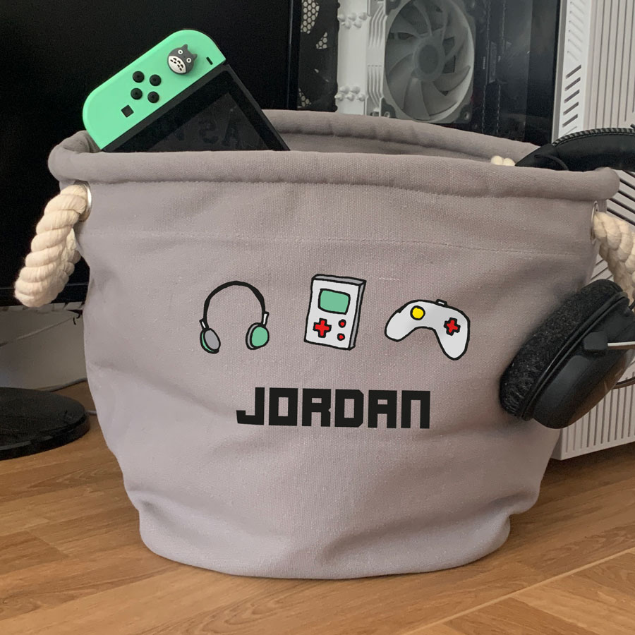 Personalised gaming storage trug (Grey - Small) perfect for gaming peripherals in