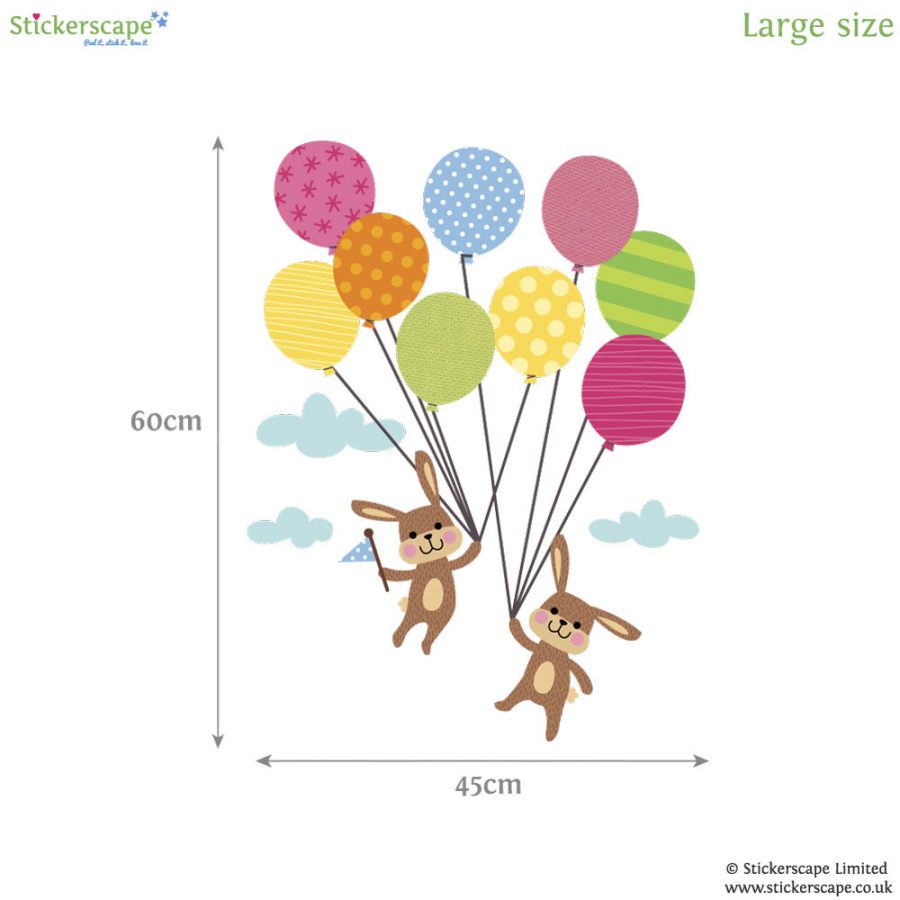 Bunnies with balloons wall sticker | Nursery wall stickers | Stickerscape | UK