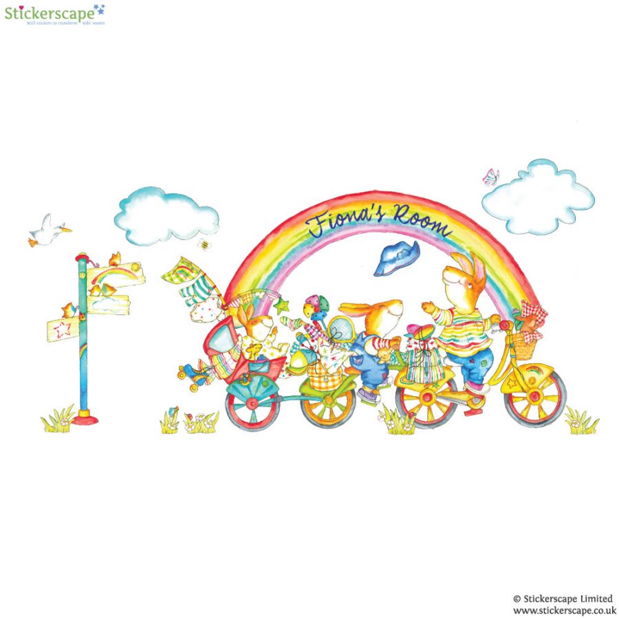 Personalised rainbow bike wall sticker | Emma Vallis | Stickerscape | UK