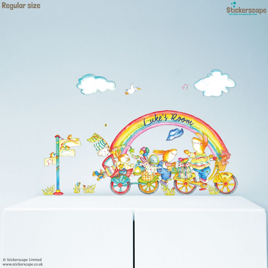 Personalised rainbow bike wall sticker | Emma Vallis | Stickerscape | UK