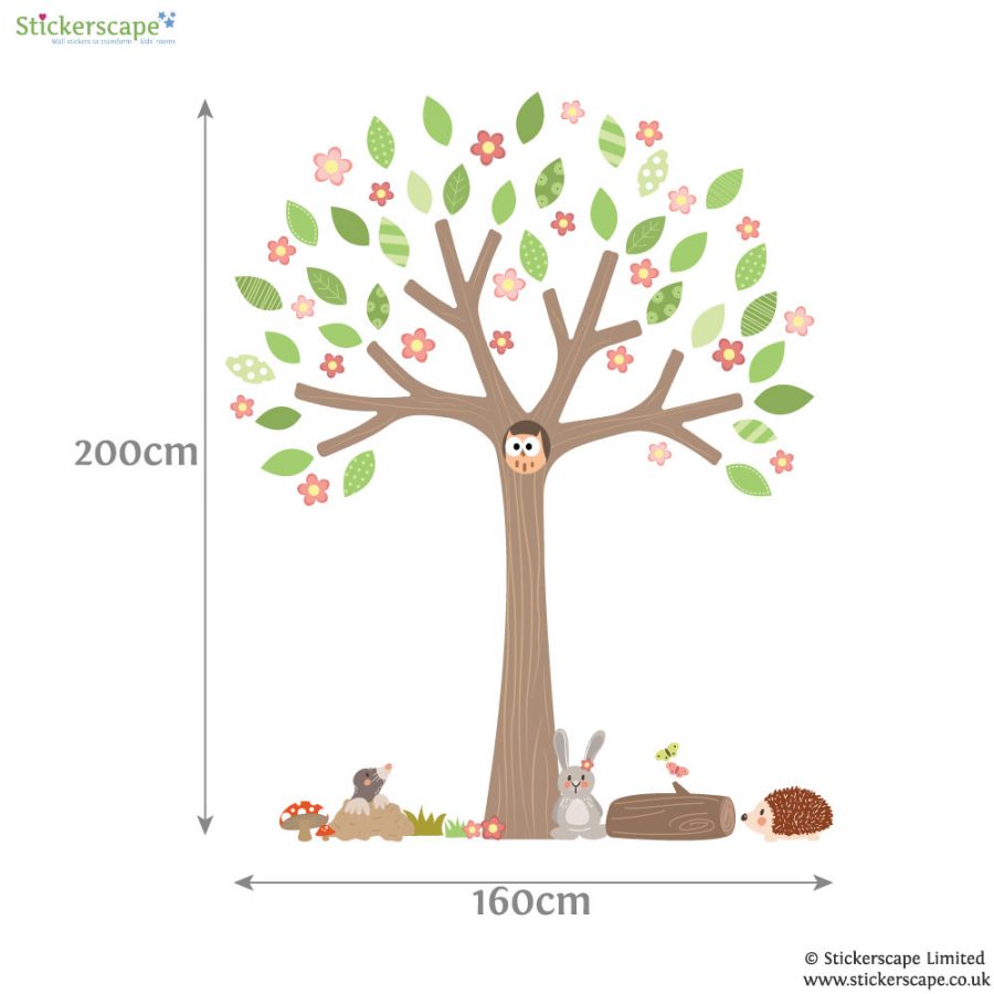 Woodland Tree with blossom and woodland critters wall stickers | Woodland Friends | Stickerscape | UK