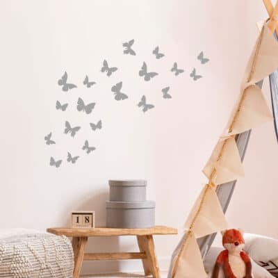 Butterfly Wall Stickers in grey on a wall