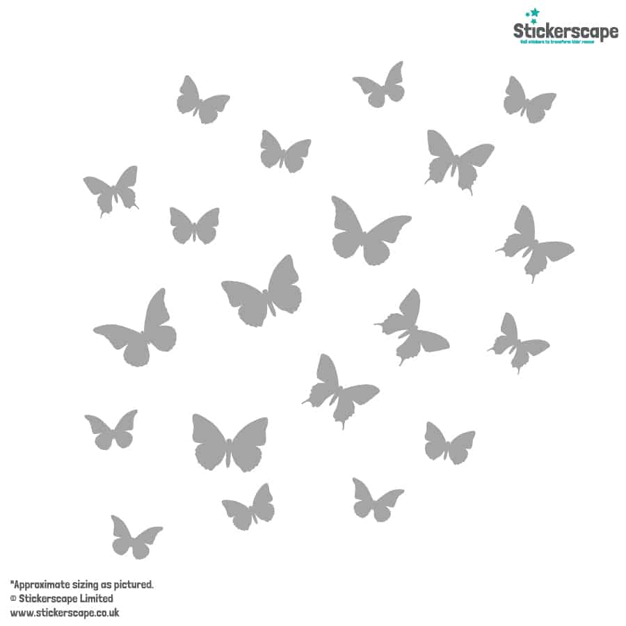 Butterfly Wall Stickers in grey on a white background