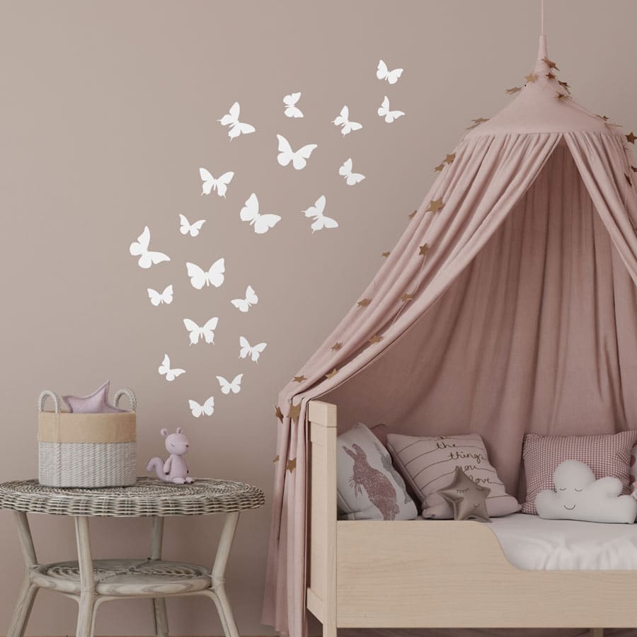 Butterfly Wall Stickers in white on a wall