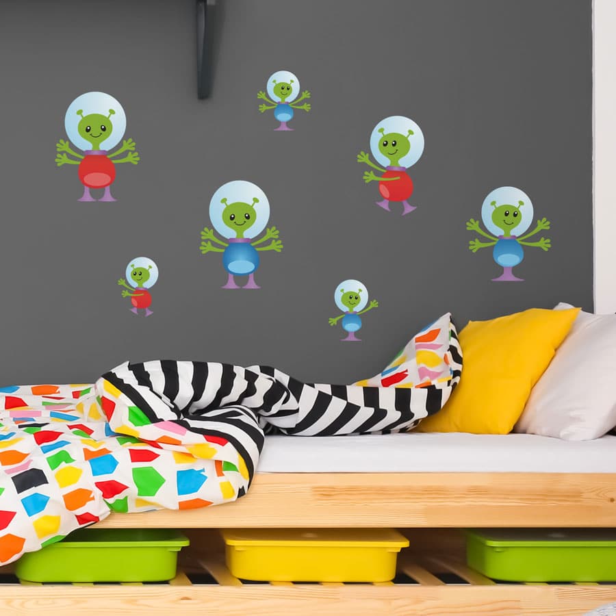 Alien Family Wall Stickers on a grey wall