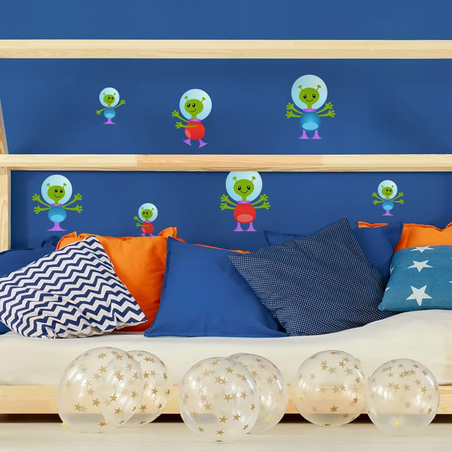 Alien Family Wall Stickers on a blue wall