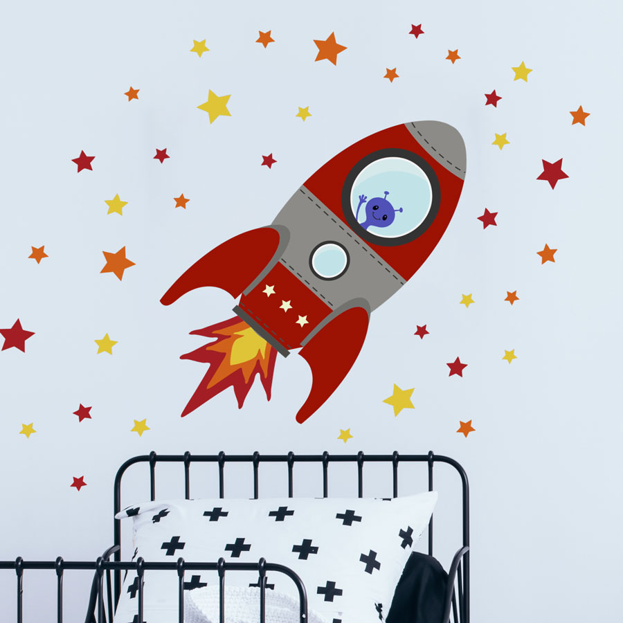Red Flying Rocket on a white wall