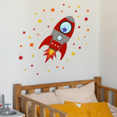 Red Flying Rocket on a white wall