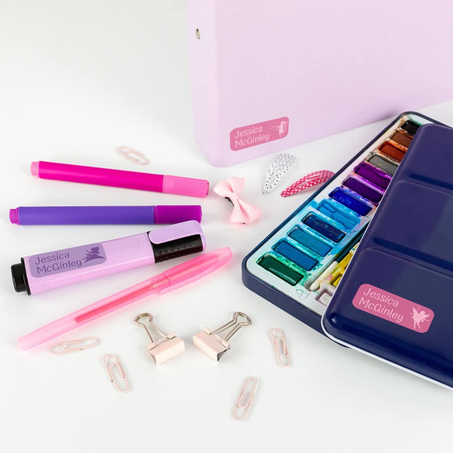 fairy stick on name labels on stationery