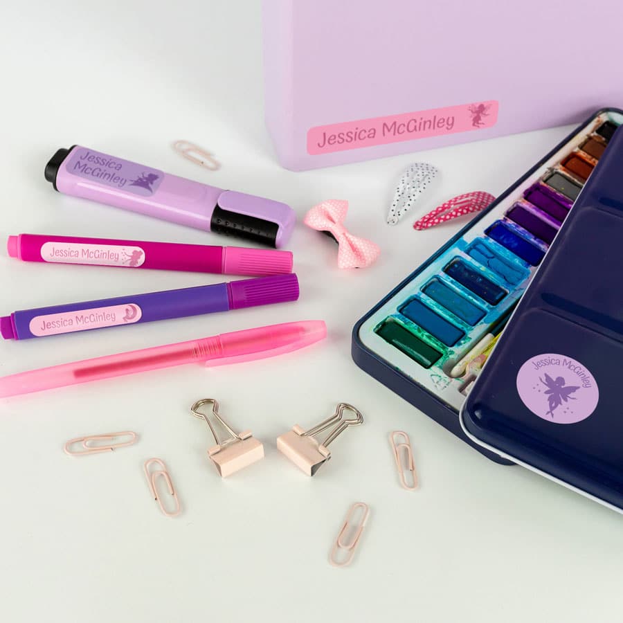 fairy stick on name labels on stationery